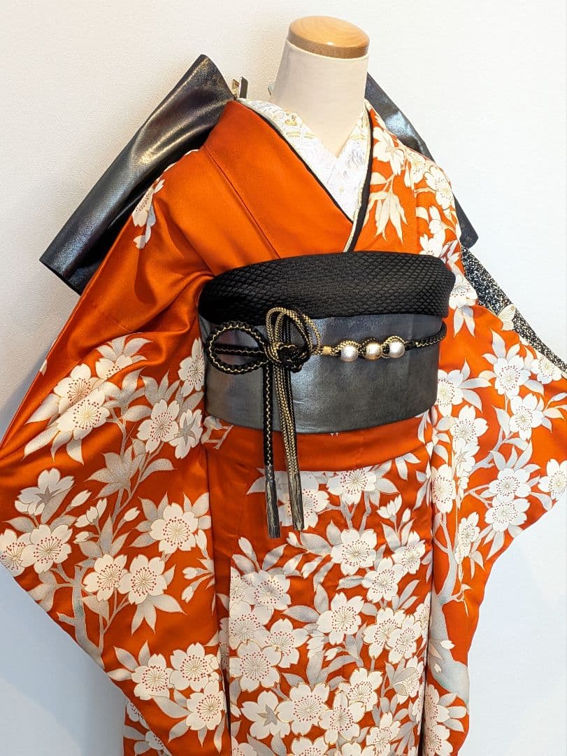 振袖フルセット 身丈156裄65 金彩 赤茶 グレー 金駒刺繍 逸品