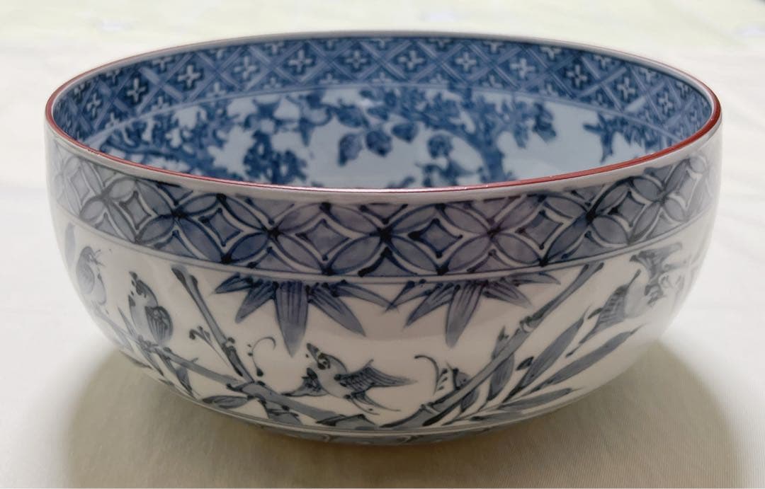 未使用　京焼清水焼　瑞昭窯　大野瑞昭　染付　花鳥魚文　大鉢　深鉢　希少品