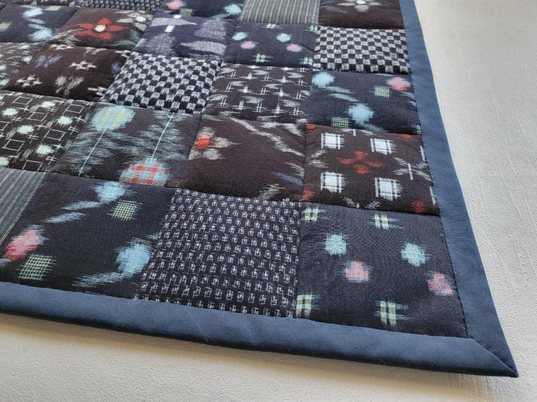 卵かけごはん 四角つなぎのパッチワークマット もめん古布 2点