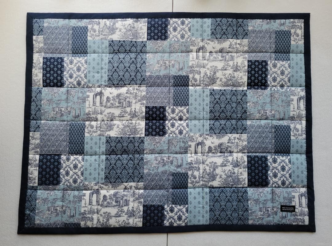 卵かけごはん 四角つなぎのパッチワークマット もめん古布 2点