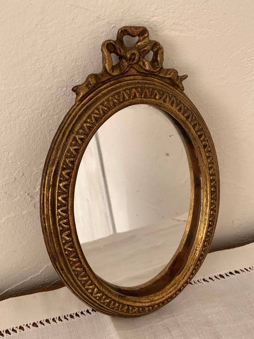 YOSHIDA フランス　蚤の市　リボンモチーフ　鏡　壁掛け　ブロカント