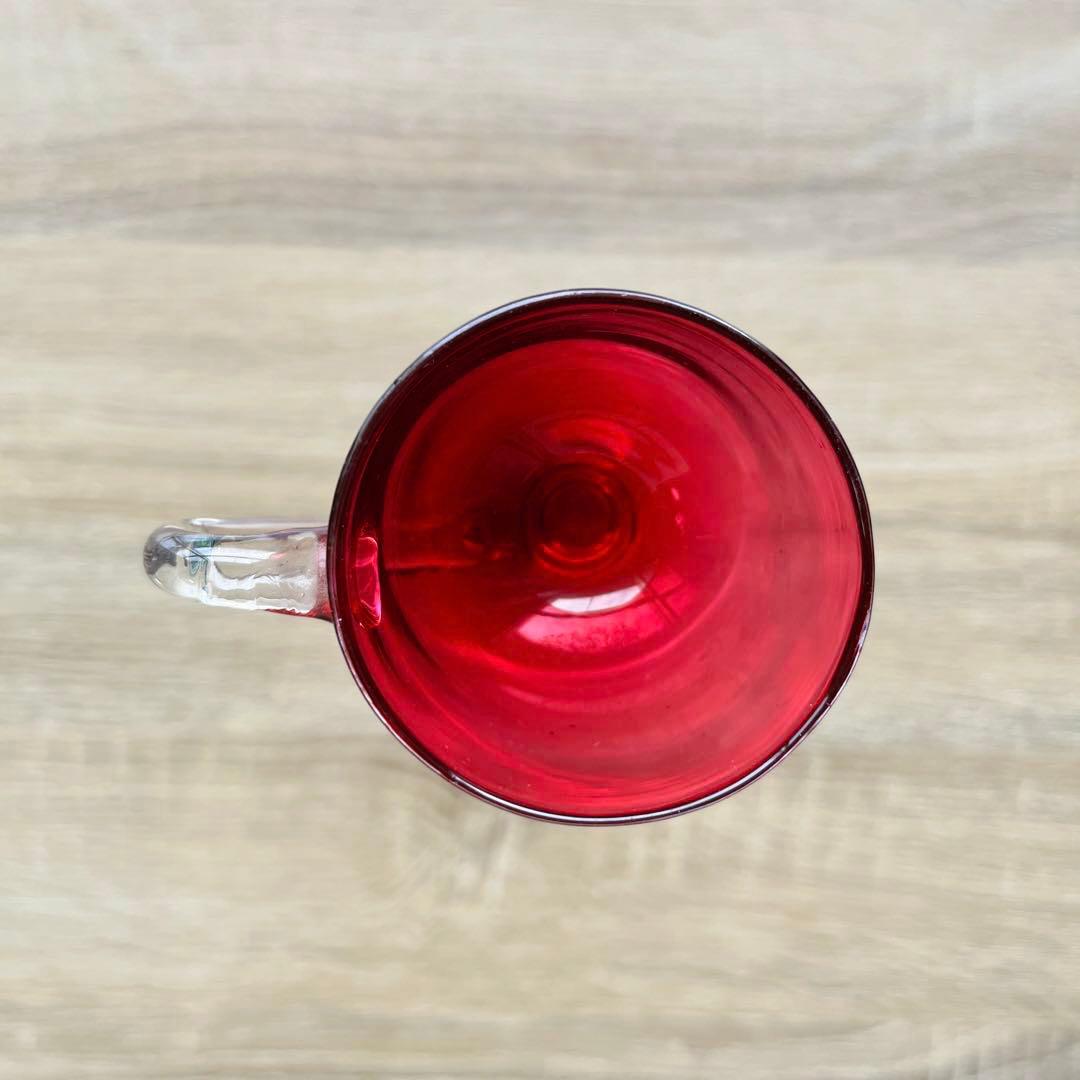 骨董　時代ガラス　希少　金赤ガラス　取手付き　アイスクリームコップ　ウラン