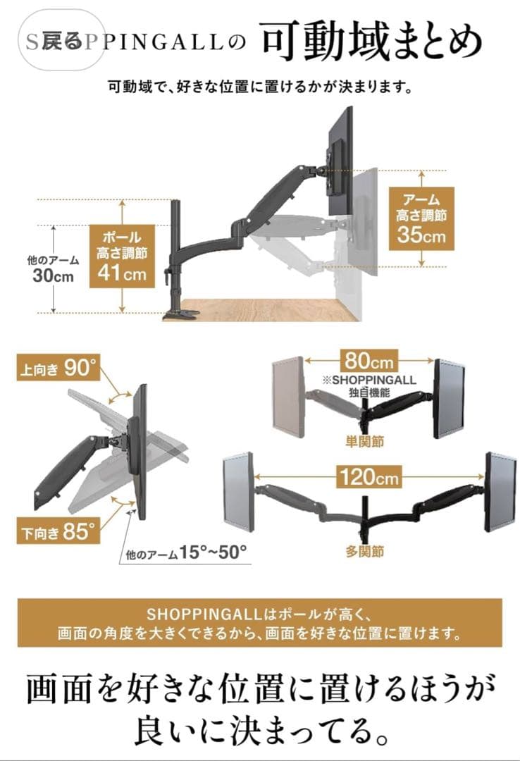 3／18まで期間限定 値下げ⭐️SHOPPINGALL モニターアーム