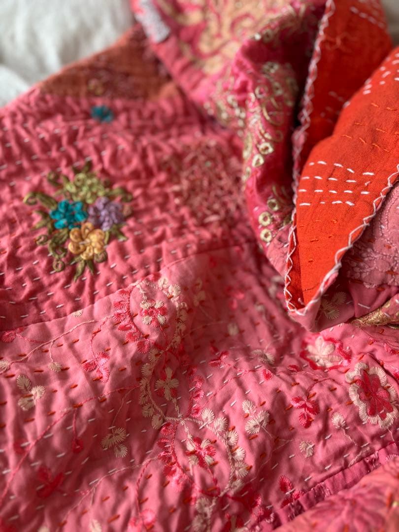 【年明けセール】ラリーキルト　インド刺繍　カンタ　ヴィンテージ　パッチワーク