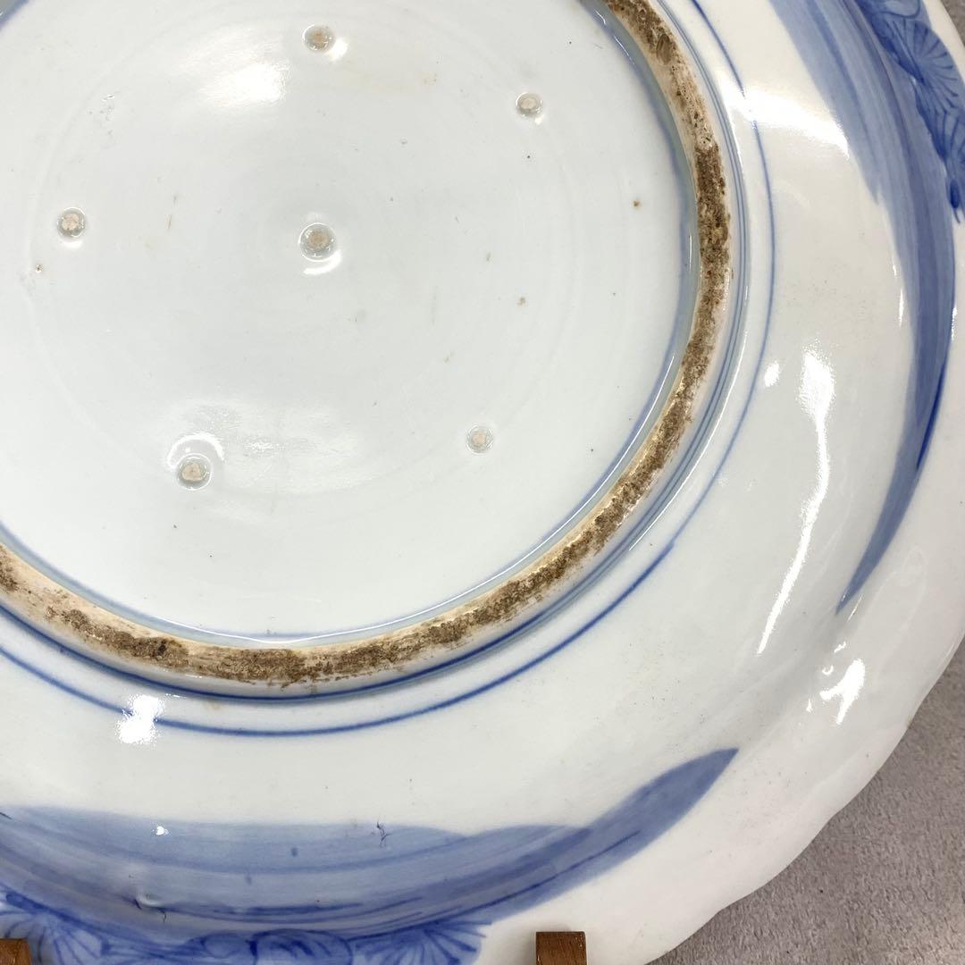 大皿 直径 42.2 cm !大皿 蝶々 花鳥 梅 染付 昭和レトロ 飾り皿②