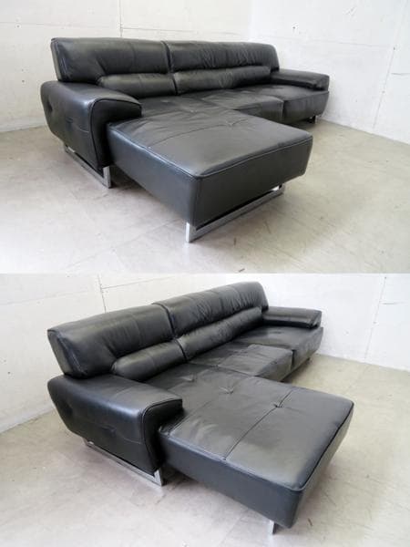 美品■IDC■L/S STYLISH-37■37.1万■総革■カウチソファ■黒