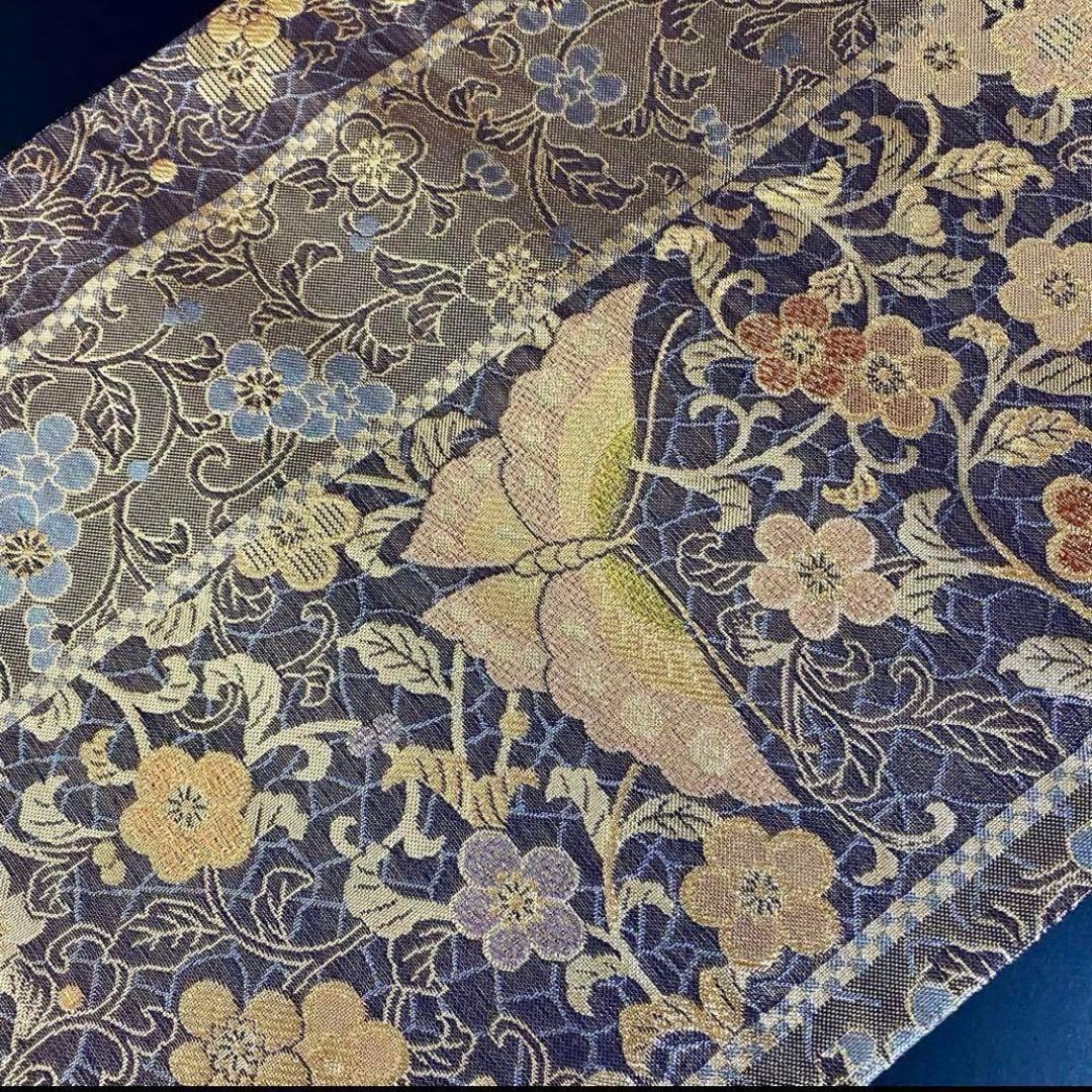 ZY-635 袋帯 蝶 花唐草 六通 縦柄 金糸 正絹 高級 名品