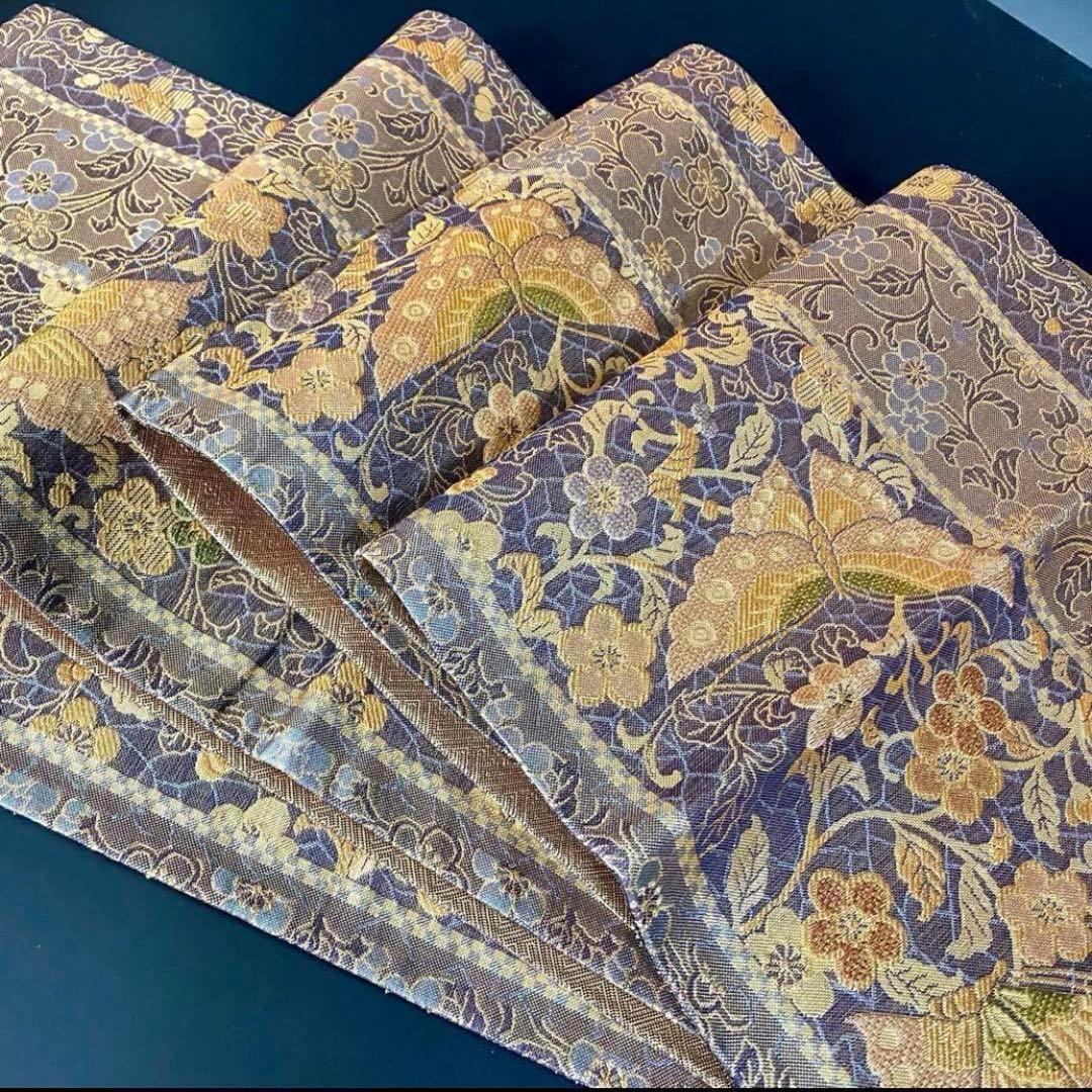 ZY-635 袋帯 蝶 花唐草 六通 縦柄 金糸 正絹 高級 名品
