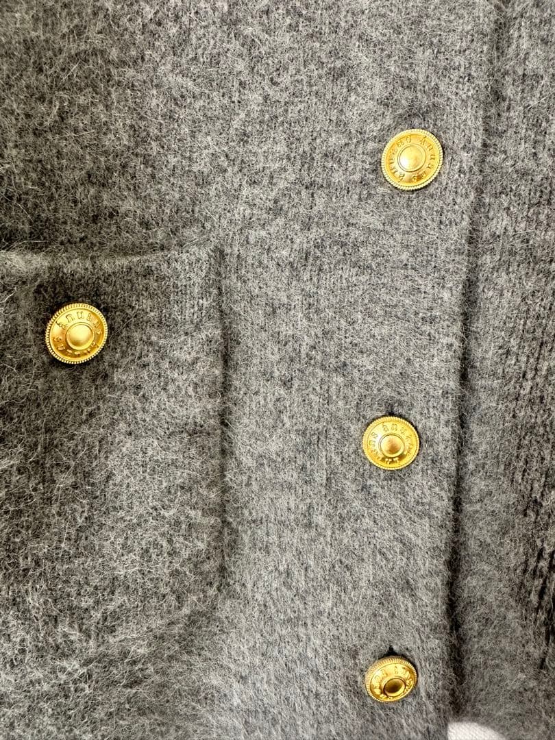 anuans ラクーンブレンドノーカラーニットジャケット　グレー