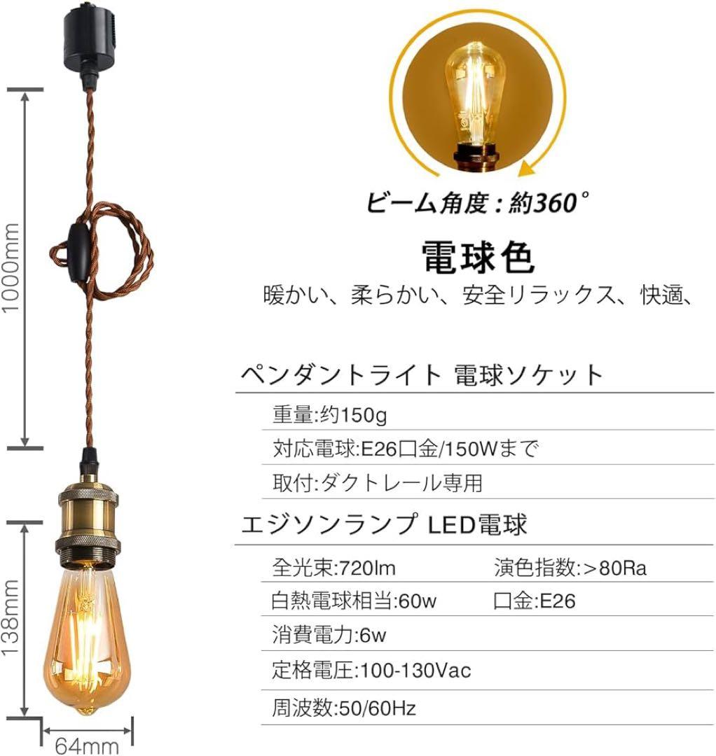 ペンダントライト E26口金 LED電球付き エジソン