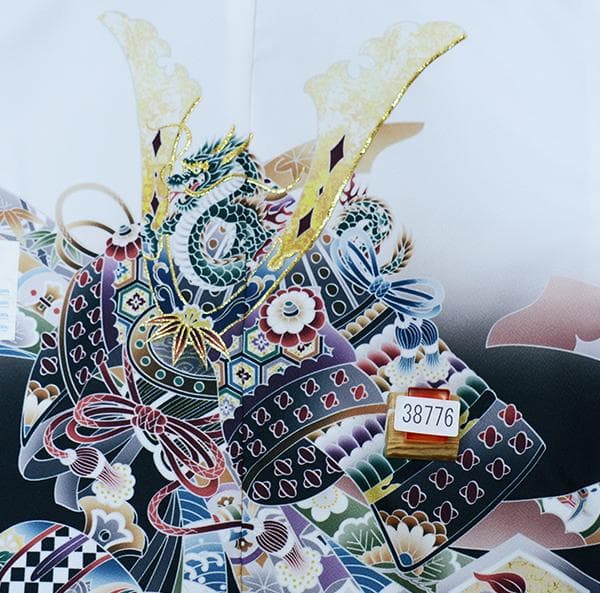 七五三 五歳 男児 羽織袴フルセット 着物 白地 兜 袴変更可能 NO38776