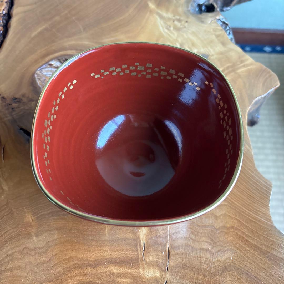 京焼 陶楽造 「赤地金四君子」清水焼 抹茶碗 茶道具 共箱(72)