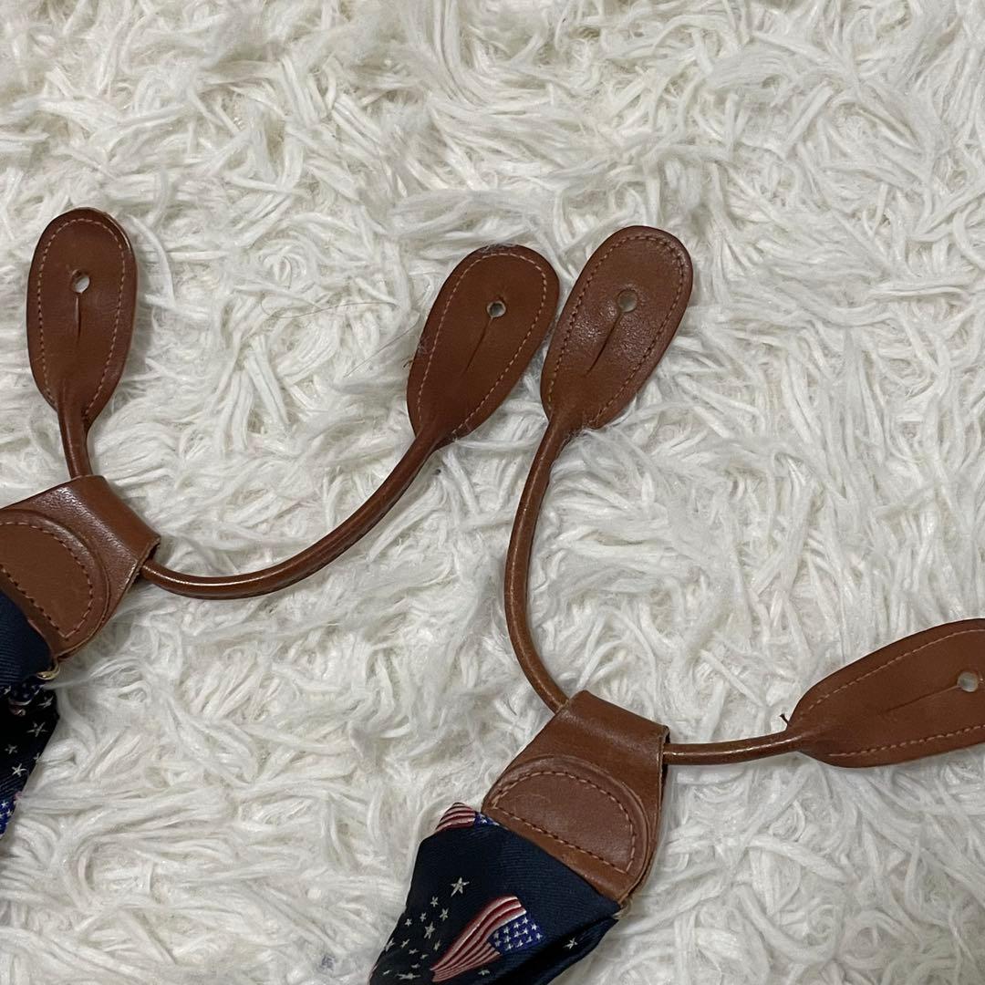 美品 ポロラルフローレン サスペンダー フラッグ柄 星条旗 ロゴ刻印 本革