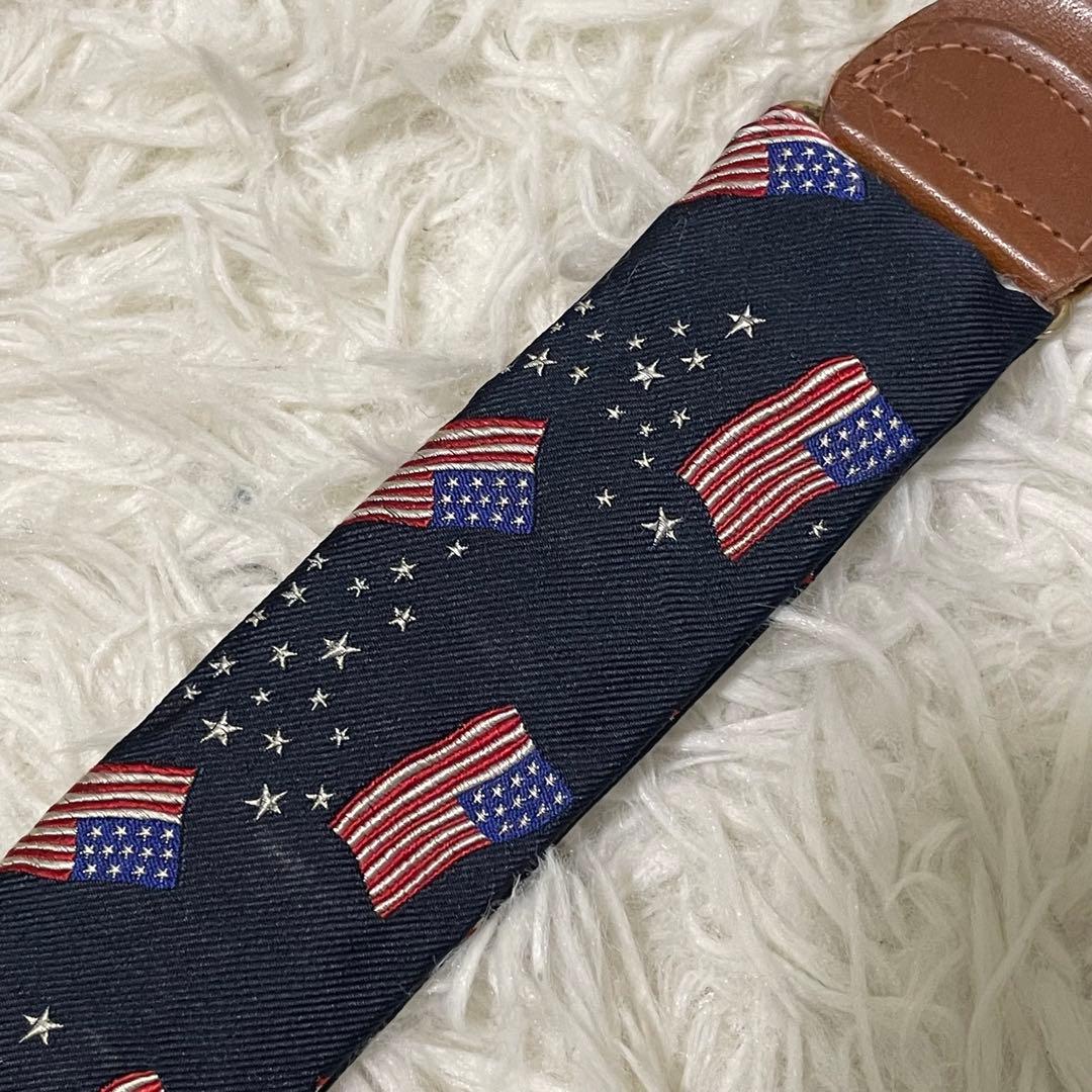 美品 ポロラルフローレン サスペンダー フラッグ柄 星条旗 ロゴ刻印 本革
