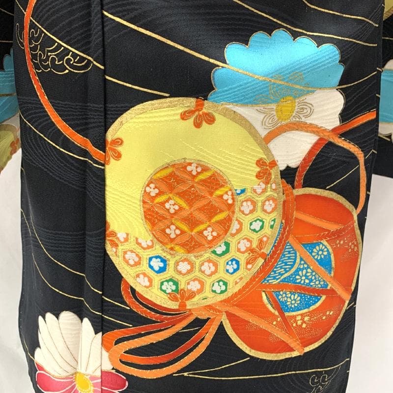 502ag6,楽々衿□七五三 小柄な七歳 セミアンティーク 女児 着物&丸帯