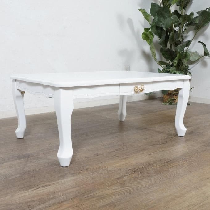 【新品】大人ガーリー　猫足 折りたたみ ローテーブル　リボン取っ手　姫系