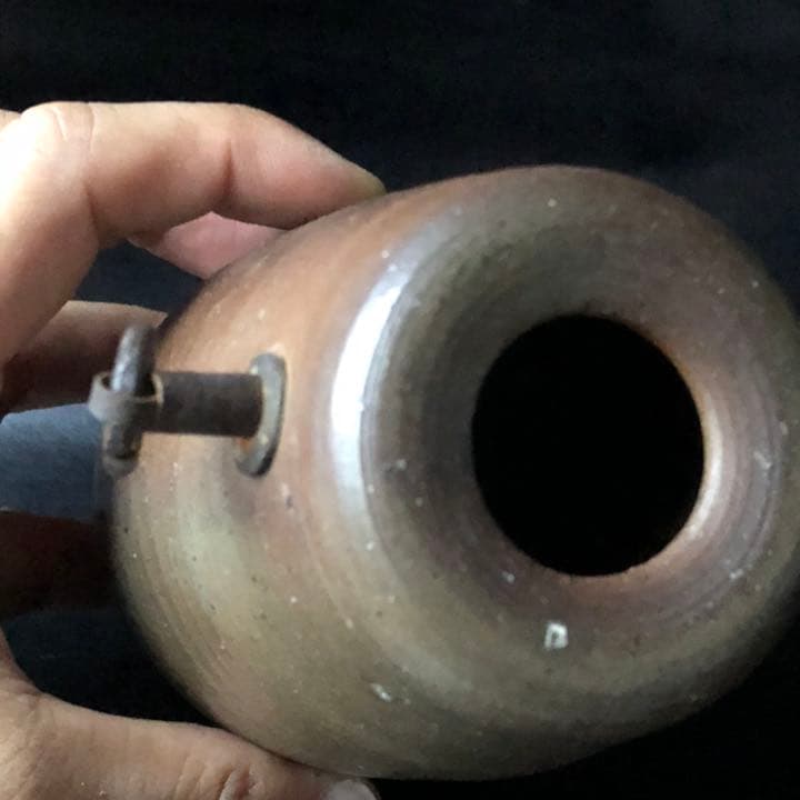 古美術品◼️蔵から出て来た、かなりステキな壁掛けの古い備前焼、花瓶、一輪挿し、陶器