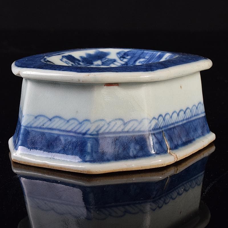 中国　青花　山水文　八角水孟　筆洗　V　R7988