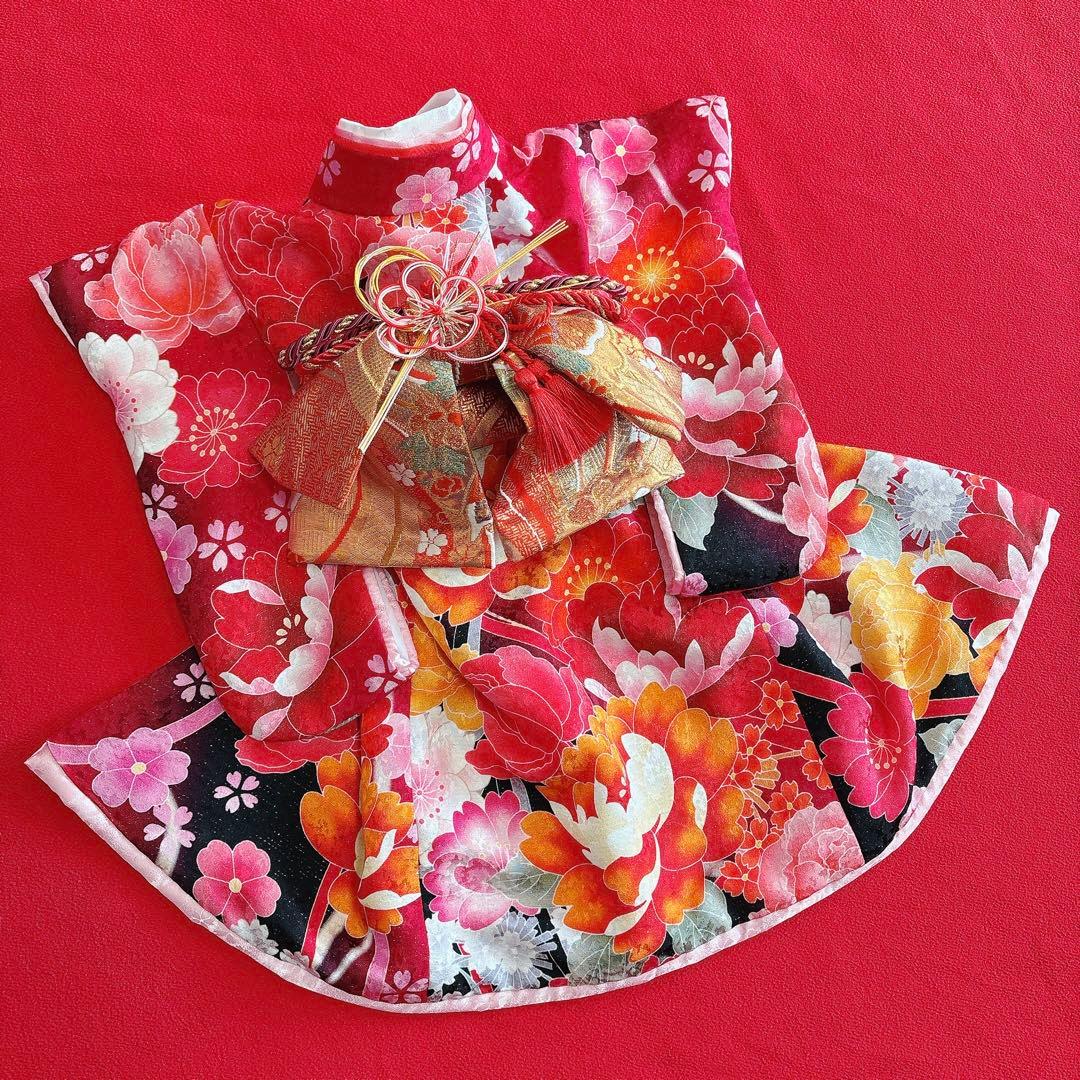 即納✨犬の着物 犬用大振袖 S 大振袖 犬服 赤系 お引き摺り