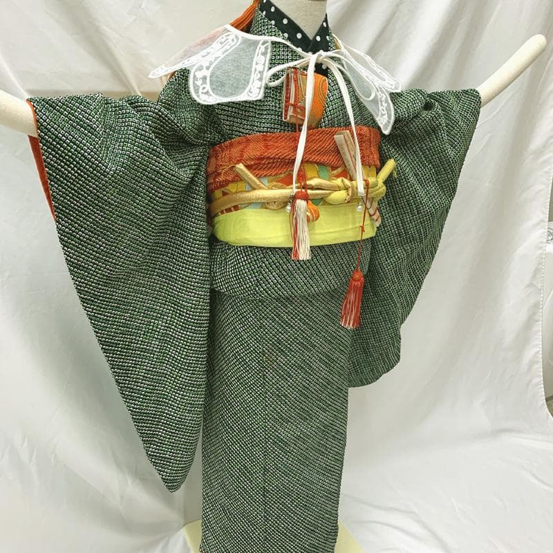 504ag38, 帯揚げ帯締めしごき□七五三 七歳 女児 着物&袋帯 総絞り