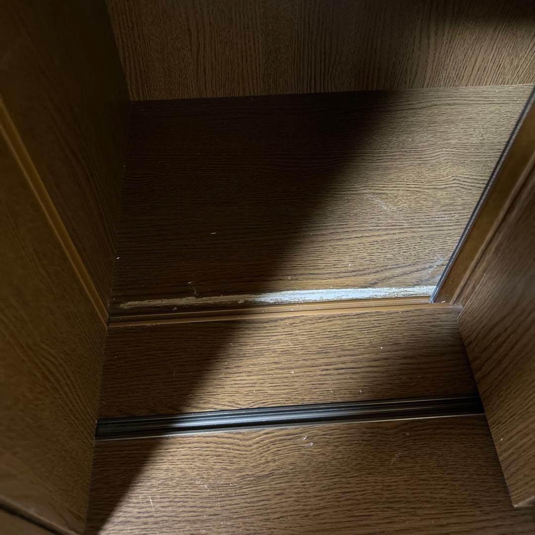 木製ガラス扉付き本棚 スライド式