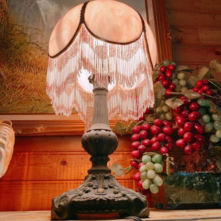 ティファニーランプ ステンドランプ ピンク フリンジ ビーズ アメリカ製