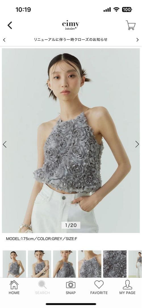 新品エイミーイストワールボリュームフラワーモチーフアメスリトップス