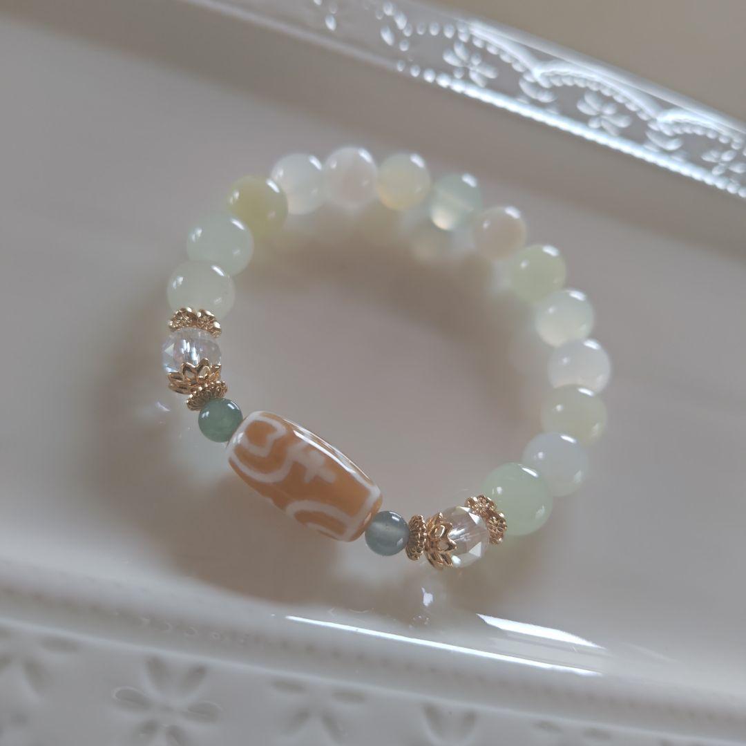 新作♡カフェオレ♡レア蓮花宝瓶天珠、グリーンオパール、グアテマラ産翡翠