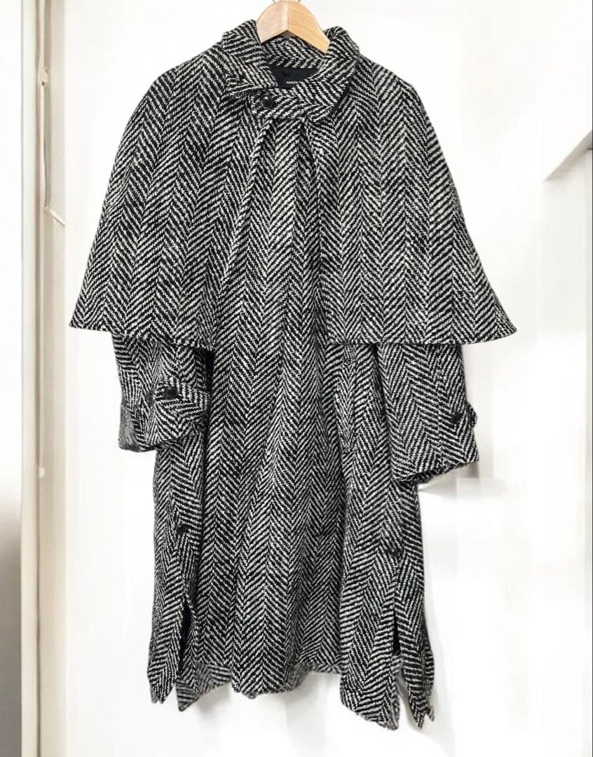 MAISON SPECIAL ヘリンボーン　ケープ　コート ツイード　FREE