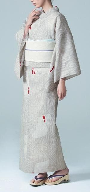 美術サロン高級浴衣 金魚柄 金箔 知多木綿 麻混　ベージュ系大人の浴衣