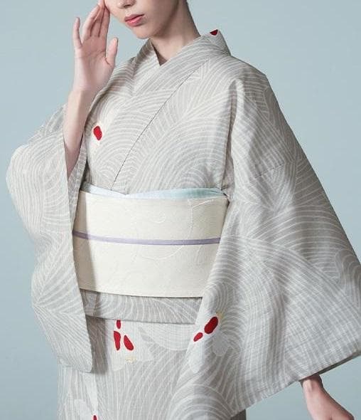 美術サロン高級浴衣 金魚柄 金箔 知多木綿 麻混　ベージュ系大人の浴衣