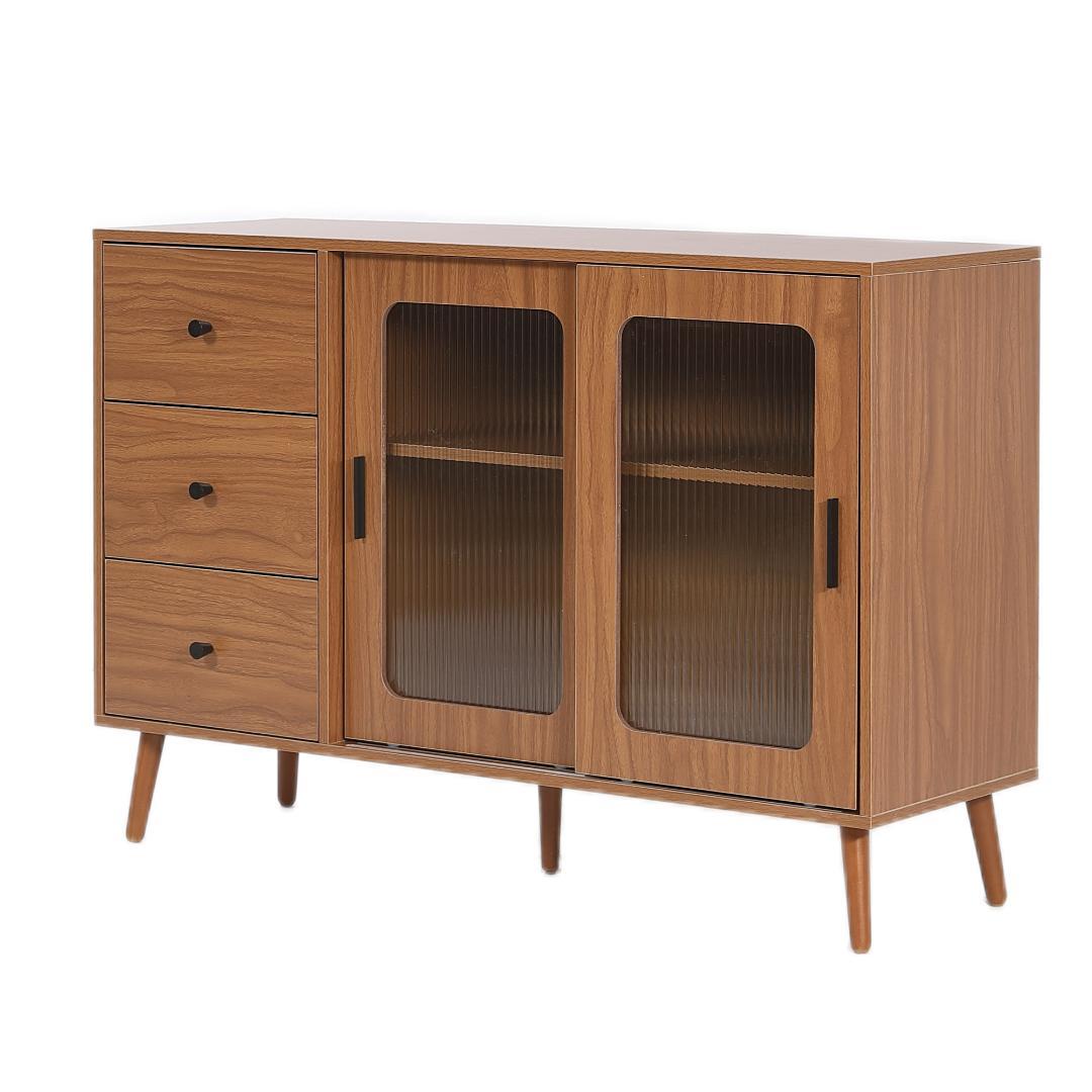 タイムセール！新作のキャビネット　引き出し付き　食器棚　扉付き　BROWN