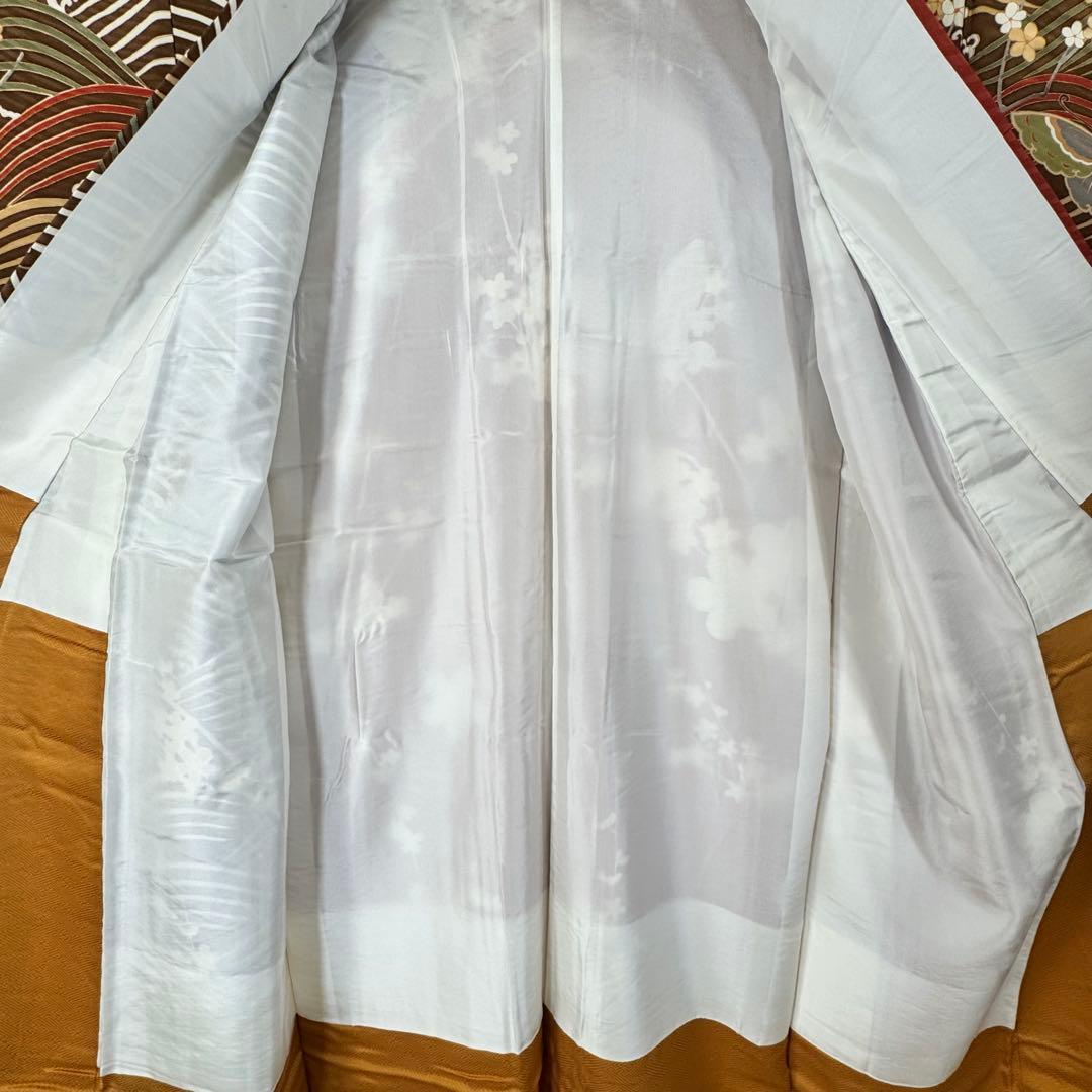 超美品　振袖　現代　振袖　成人式　着物　164裄66.5 茶色　ピンク　蝶々　梅