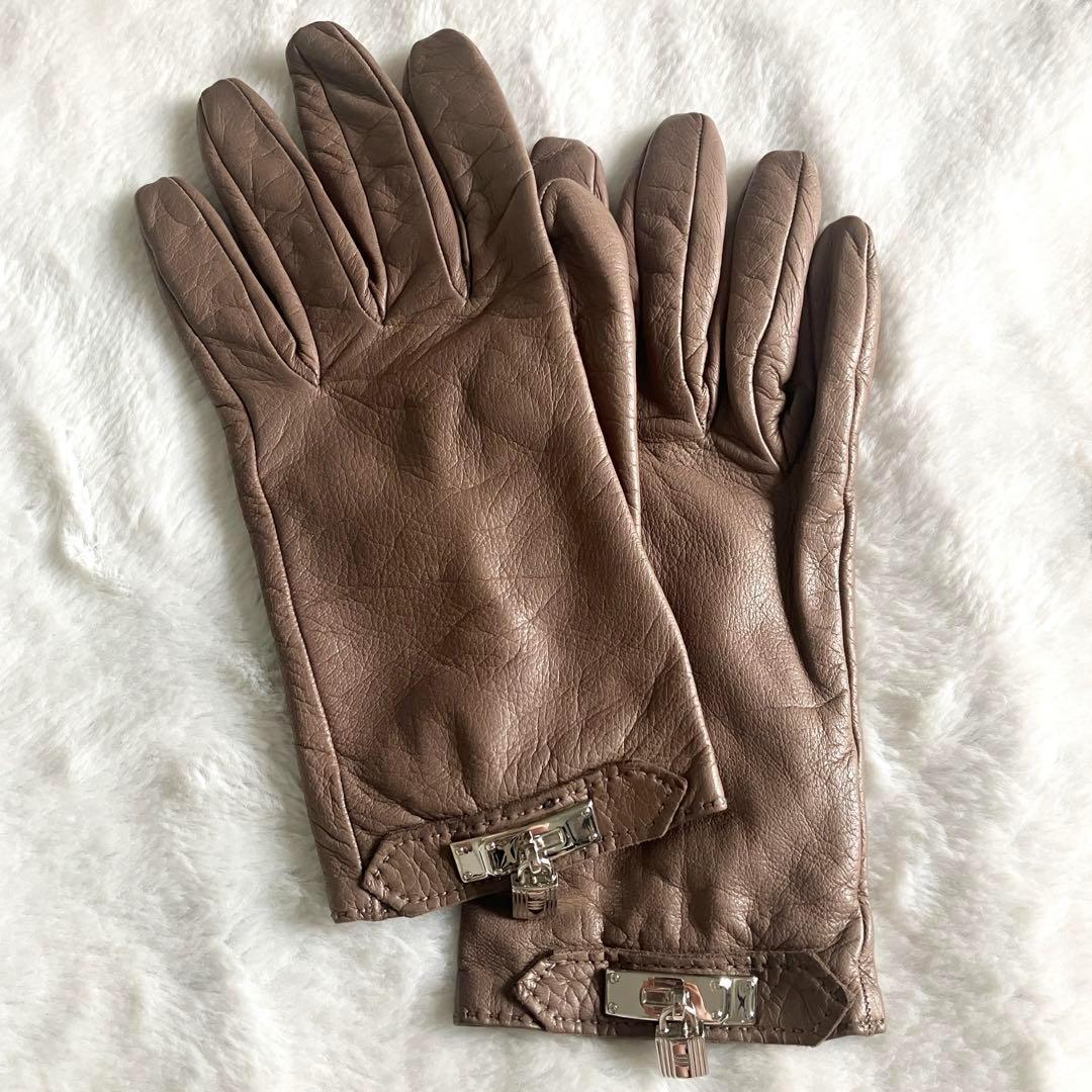 エルメス レザー ケリーカデナ シルバーチャーム グローブ 8 エトゥープ