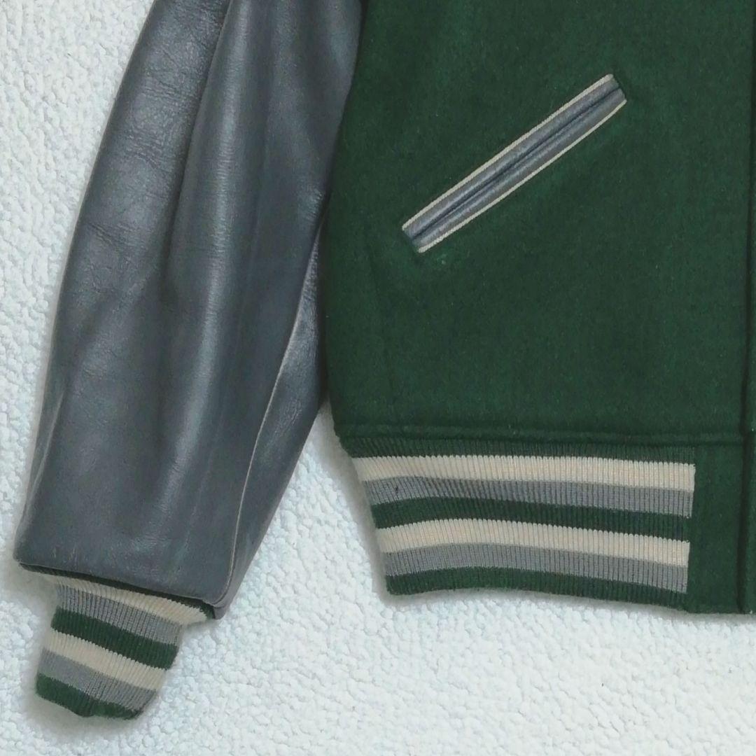 東洋エンタープライズ STYLE EYES 袖革スタジャン(38)濃緑☓グレー色