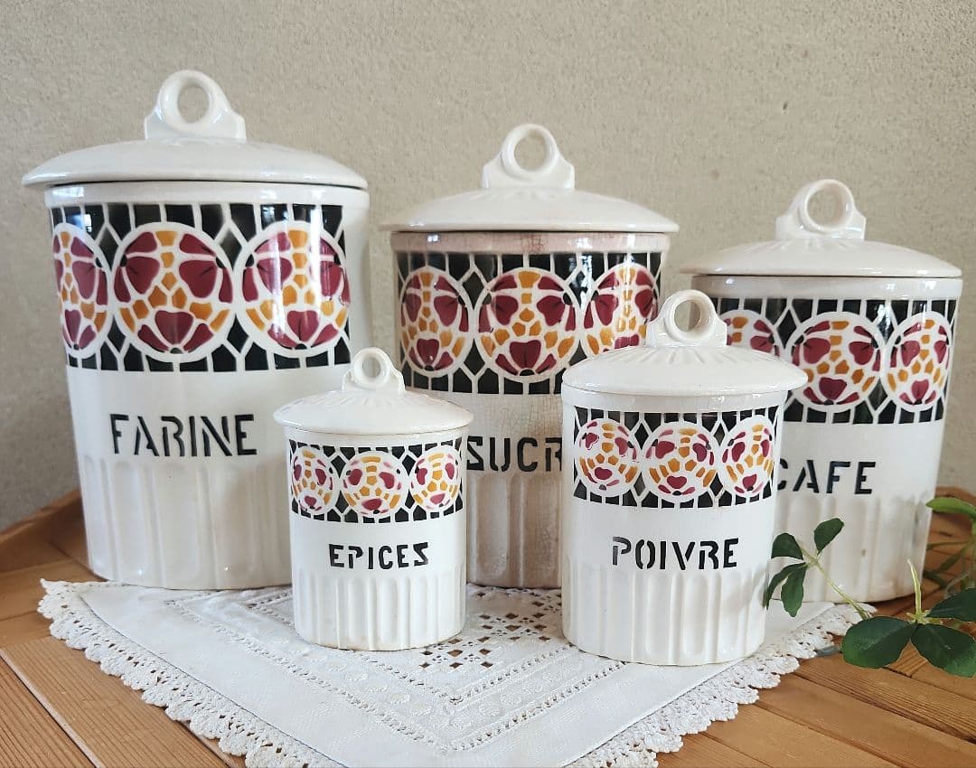 フランス　モザイク模様　キャニスター 5点セット　ブロカント