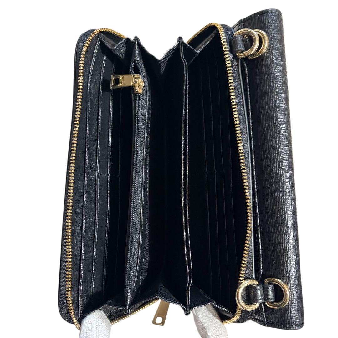 【極美品】フルラ ウォレットショルダーバッグ レザー 現行ロゴ　黒 リーヴァ