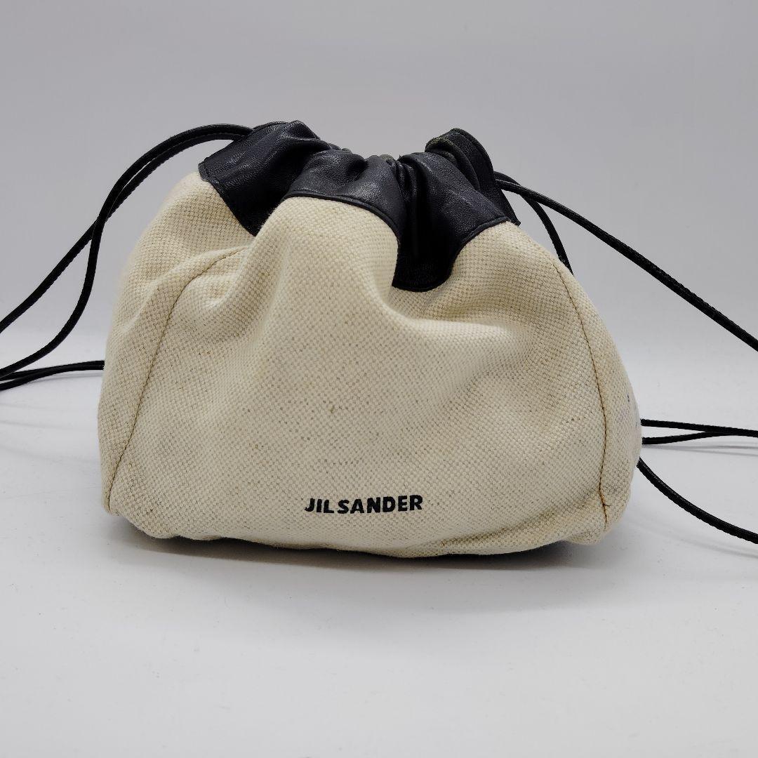 良品 ジルサンダー ドローストリング リバーシブル ショルダー 巾着 黒 レザー
