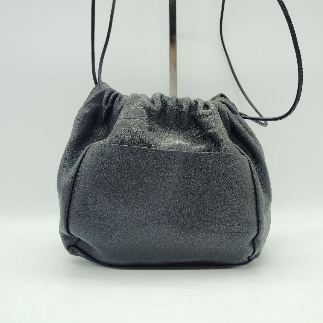 良品 ジルサンダー ドローストリング リバーシブル ショルダー 巾着 黒 レザー
