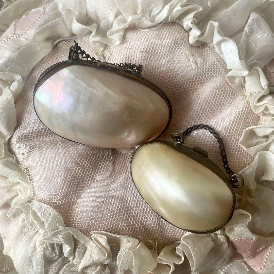 チェーン付きマザーオブパールロザリオケース大　フランスアンティーク　MOPドール