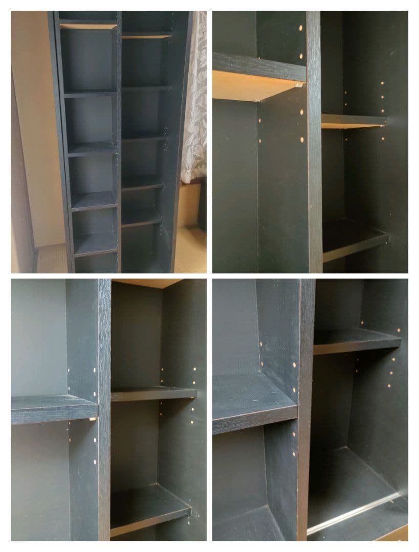 【昭和レトロ】黒の木製本棚 6段 スライド式 前後二列 ブラック木製本棚