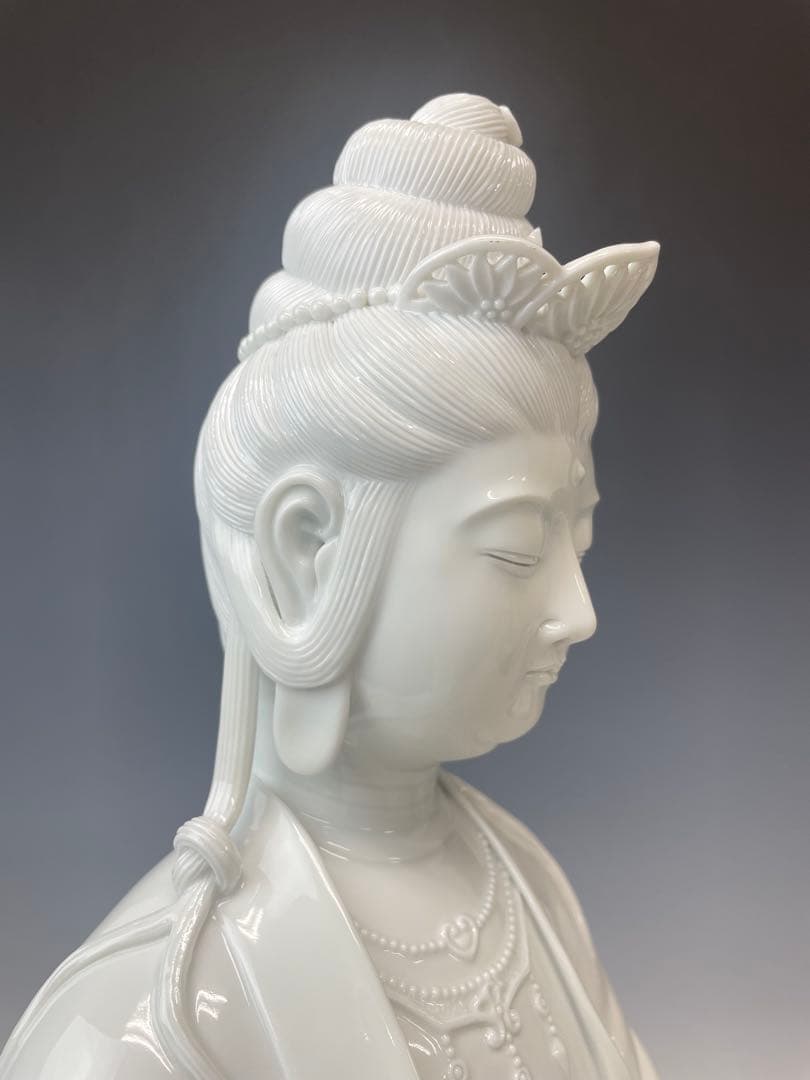 優美　樋渡陶六作　白磁魚藍観世音菩薩像　高さ52cm 好状態　本物保証