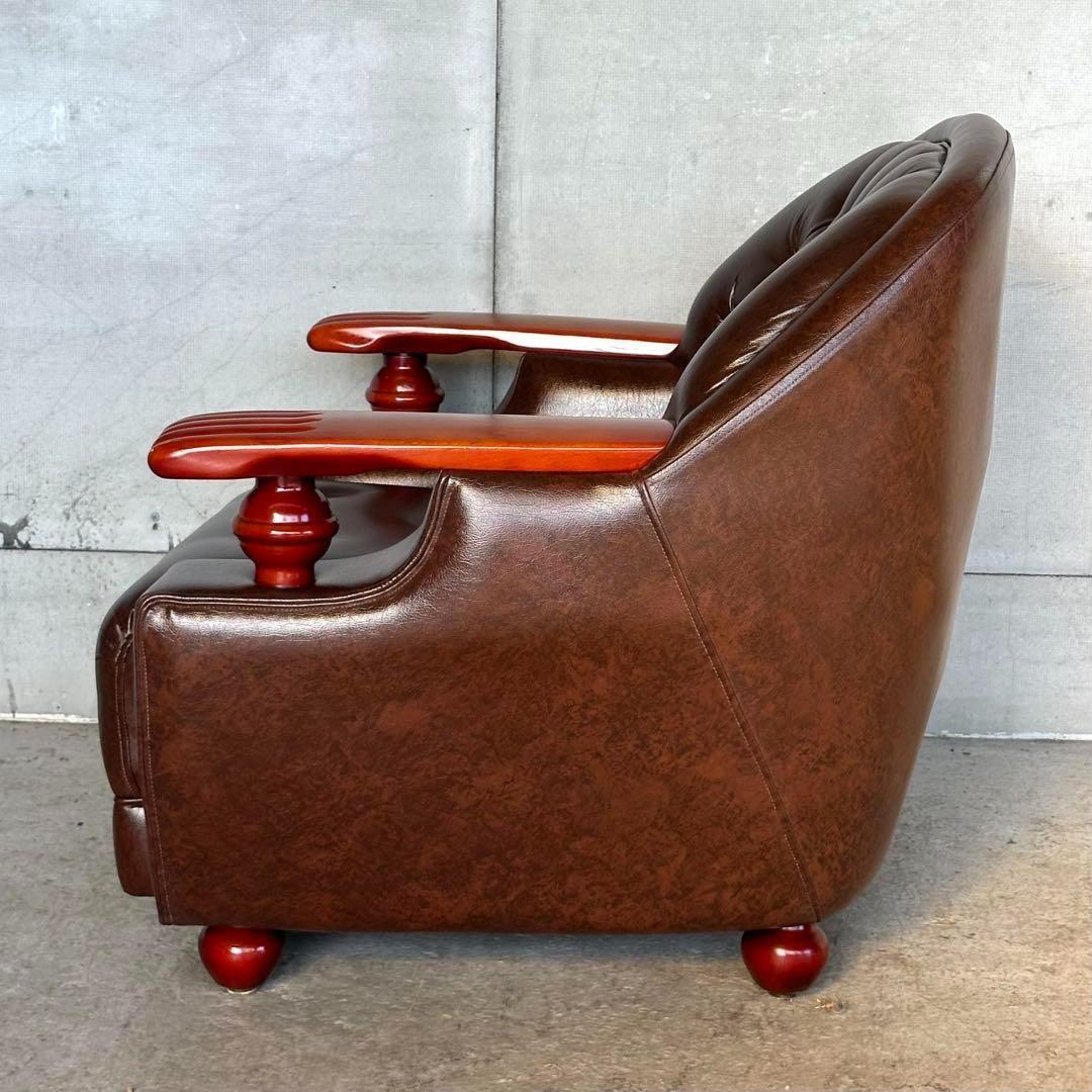 ✦70s✦チェスターフィールド調 PUレザー 1人掛けソファ　アンティーク