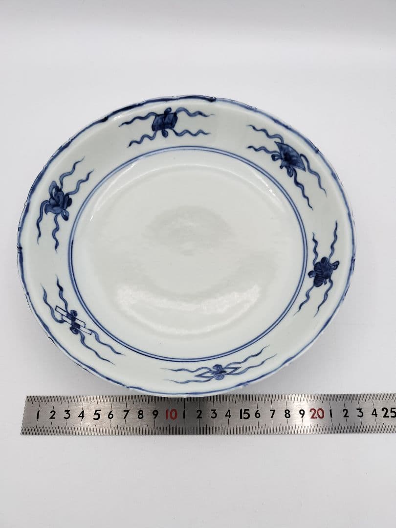 b68【未使用】染付 七宝絵皿 菓子器 景徳鎮 三代森岡嘉祥 茶道具 古物