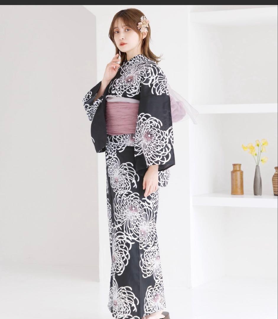 DITA ディータ 浴衣 2点セット 月夜の乱菊しらべ 黒 白 ピンク