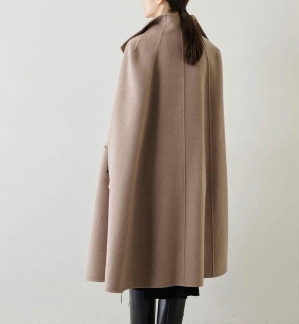 希少 ウィムガゼット カシミヤ100% リバーポンチョコート ロング グレージュ