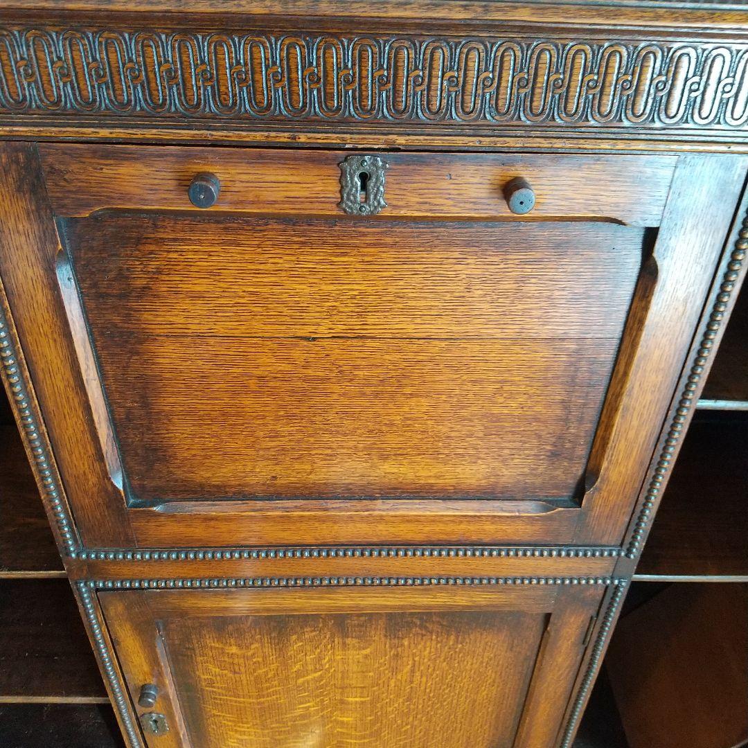 イギリス　アンティーク家具　ビューロー　オーク　本棚　サイドバイサイド