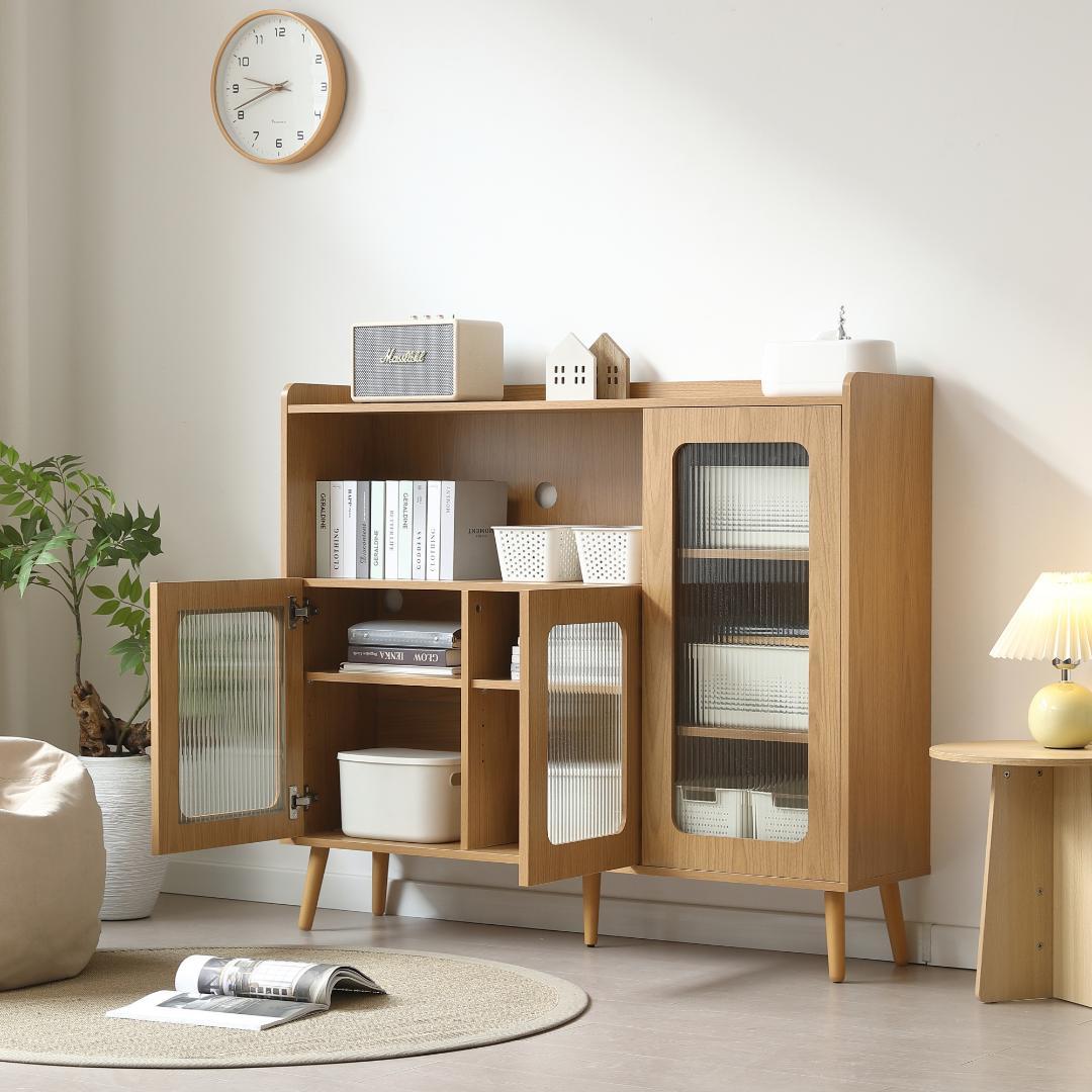 タイムセール！新作のキャビネット　扉付き　食器棚　木目調　NATURAL