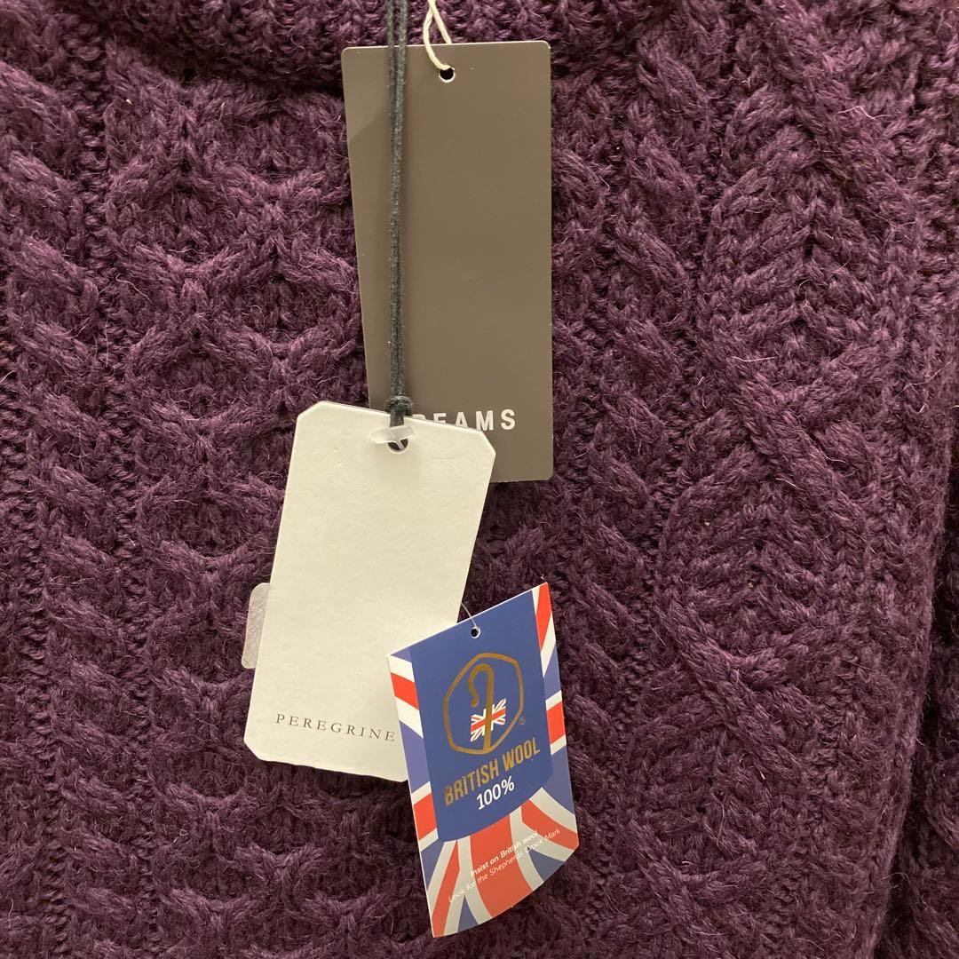 ペレグリン アランケーブルクルーネックニット パープルケーブルニット　イギリス製