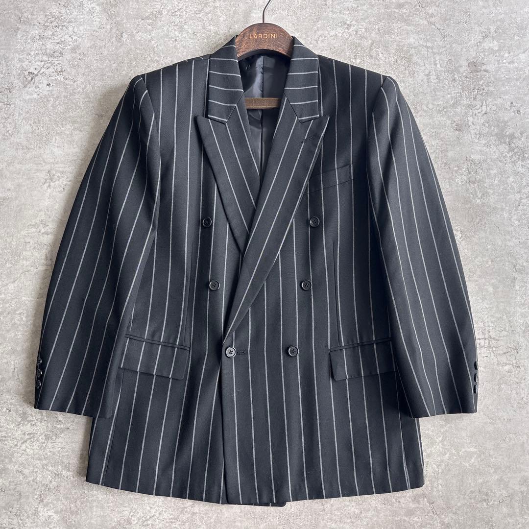 極美品■90's ヴィンテージ【M】ダブル スーツ セットアップ ストライプ.